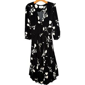 ba&sh Paule Tiered Midi Dress Black Floral  Feminine Office XS